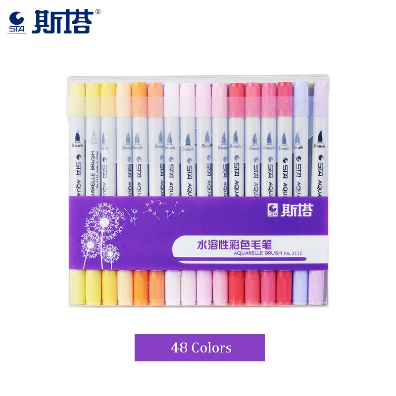 Sta 12/24/36/48/80 farver aquarelle farve pensel 0.4mm fineliner mikron nåle tip opløselig akvarel blæk kunst tusch pen: 48 farver