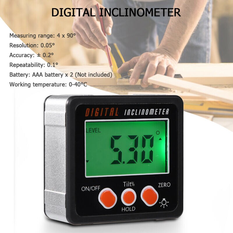 Mini Digital Inclinometer Electronic Protractor Magnetic Base 360 Degrees LCD Bevel Box Level Measuring Tool Angle Gauge Meter