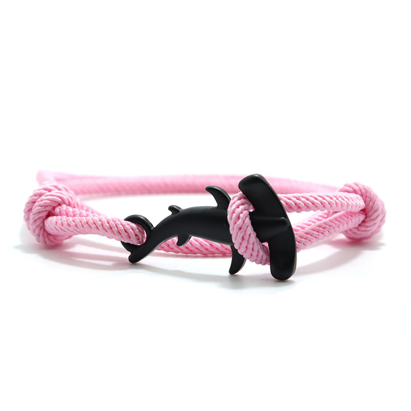 Mężczyźni bransoletka lina podwójna warstwa regulowany urok Braslet lato biżuteria plażowa Shark Braclet czerwony biały ciąg Brazalete Unisex: Pink Black