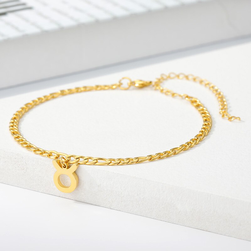 Bracelets de cheville zodiaque pour femme Constellation bijoux verseau poissons bélier Taurus lettre bracelets de cheville meilleur ami noel: HJ113G-5-Taurus
