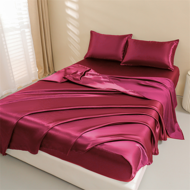 Satin Bed Sheets, Queen Size Sheets Set, 4 Pcs Silky Bedding Set 1 Deep Pocket Fitted Sheet + 1 Flat Sheet + 2 Pillowcases