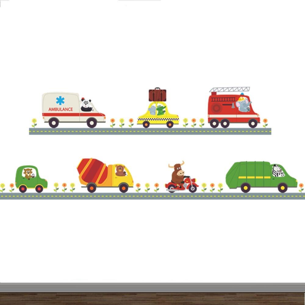 Pegatinas de pared de coches de dibujos animados para habitaciones de niños, vinilos de pared niños, dormitorio infantil, decoración del hogar de guardería