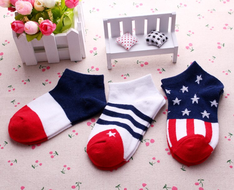 Chaussettes de bateau en coton pour enfants de 3 à 11 ans, motif drapeau, pour garçons et filles, printemps