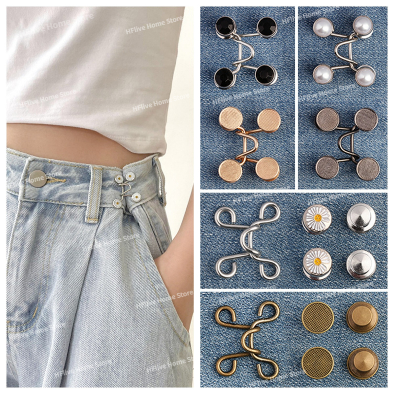 Serrer la taille boucle alliage broches broches pince fausse perle réglable bouton pression jean boutons détachables vêtements accessoires