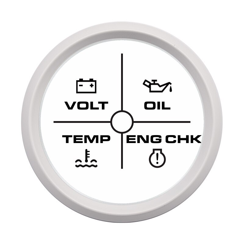 52 Mm Alarm Gauge Meter Volt/Olie/Water Temp/Check Engine 4 Led Alarm Indicator Gauge Voor auto Boot 9 ~ 32V Met 7 Kleuren Achtergrondverlichting: white