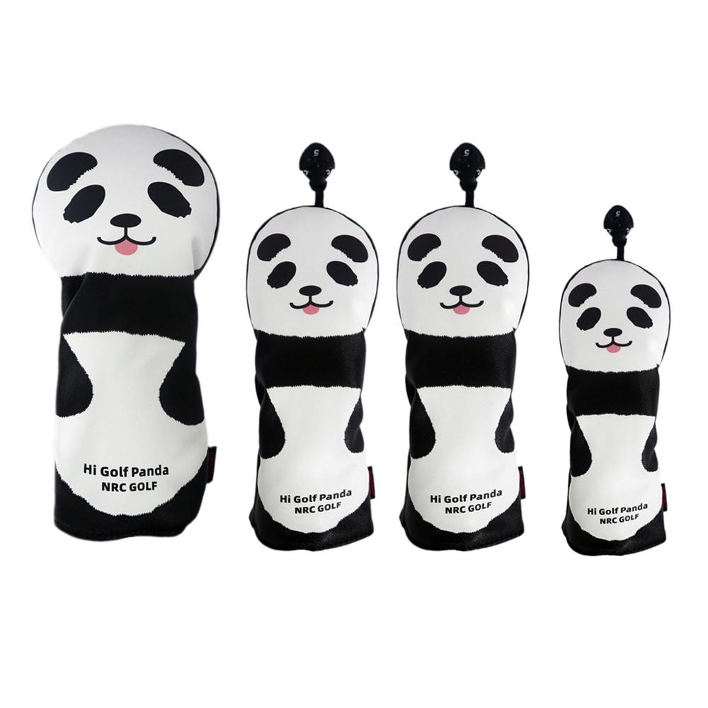 4x premium couro do plutônio golfe cabeça de madeira cobre não 1 3 5 ut madeira motorista headcover animal bonito forma à prova dwaterproof água clube golfe headcovers: Black Panda