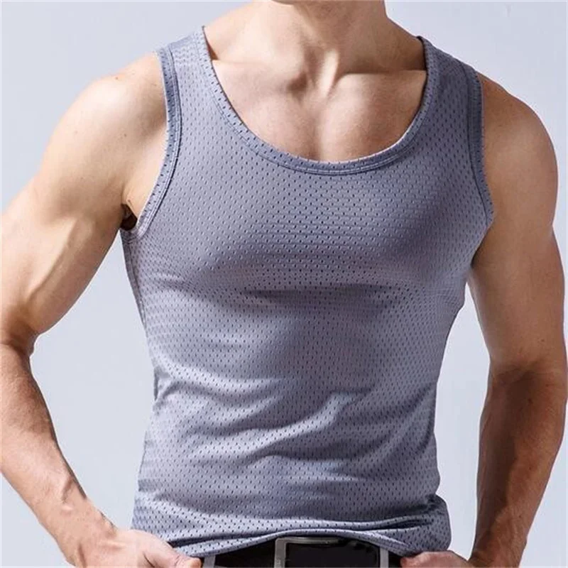 Tops para hombre, chaleco de seda helada, ropa exterior, camisetas sin mangas transpirables con agujeros de malla de secado rápido, chaleco fresco de verano, tanques de viaje para playa