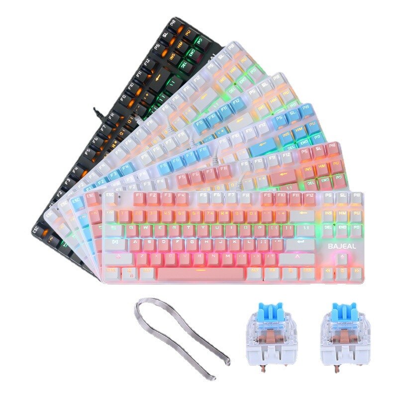 USB Wired Mechanical Keyboard Gaming for Laptop PC Tablet Computer Office RGB 87 Key Blue Switch White Black Pink