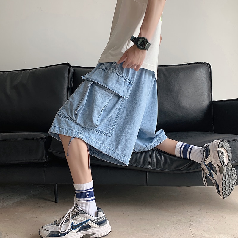 Iidossan effen denim shorts heren zakken regular fit oversized korte jeans heren casual shorts denim hiphop broek