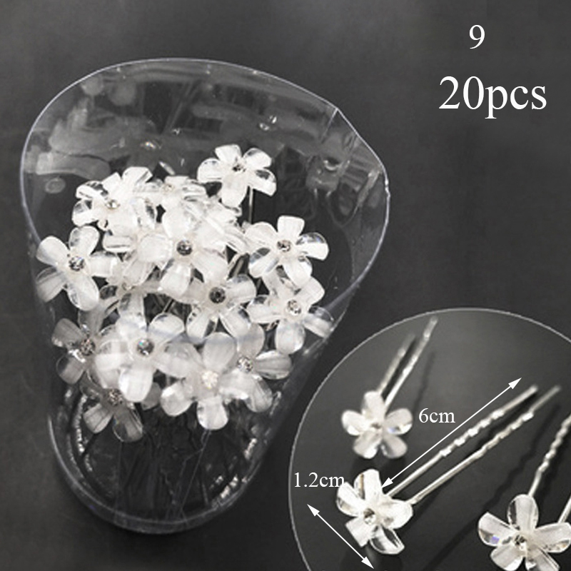 20 pçs feminino grampos de cabelo flor hairpin vara casamento nupcial cristal pérola grampos de cabelo em forma de u presilhas acessórios para o cabelo: Verde