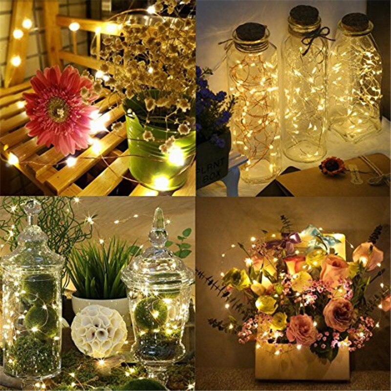 Led fairy light 2m 5m led string lys vandtæt kobbertråd drevet af  cr2032 batterier til krans jul bryllup dekoration