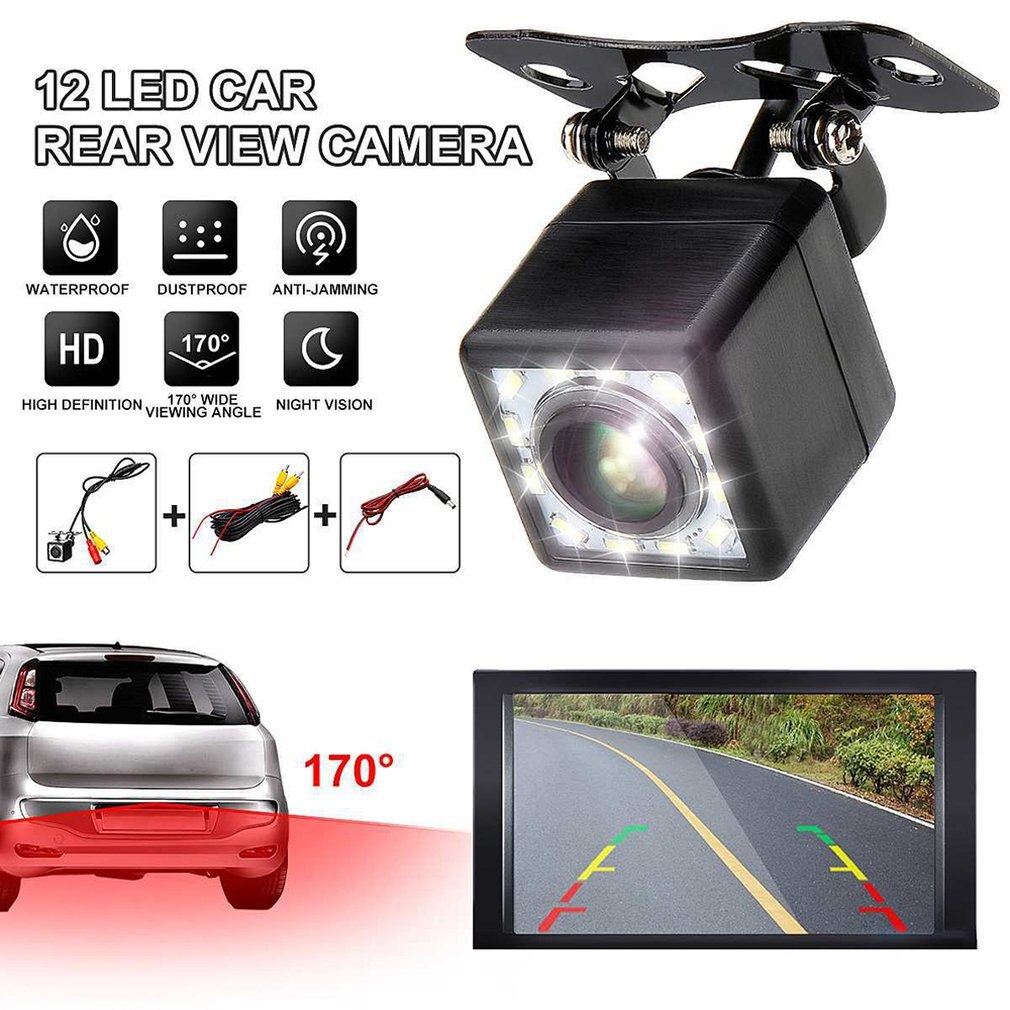 12 Lights Plug-In Square Reversing Camera Car Night Waterproof Reversing Image Rear View Wide-Angle Reversing Camera