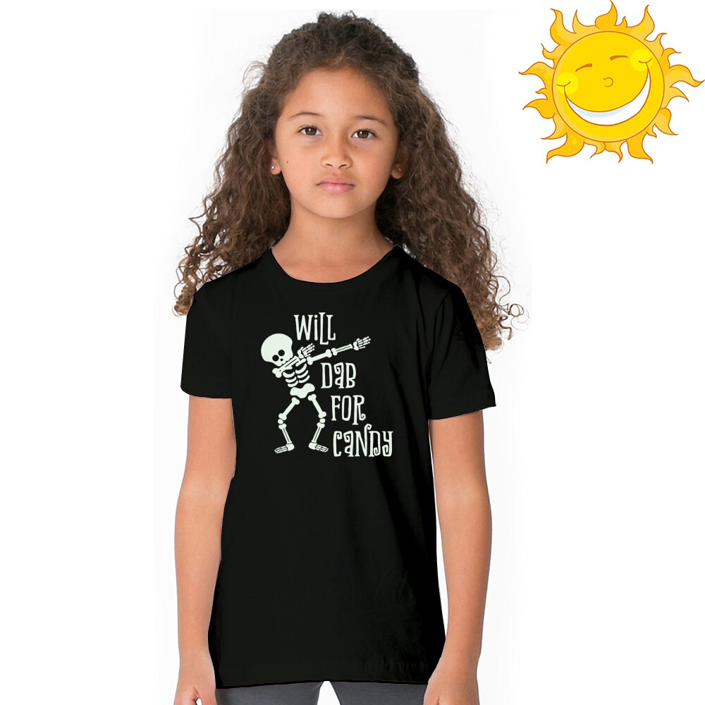 Zal Dab Voor Snoep Funny Kids Halloween Lichtgevende T-shirt Kinderen Korte Mouw Noctilucent T-shirts Peuter Glow In Dark Tees