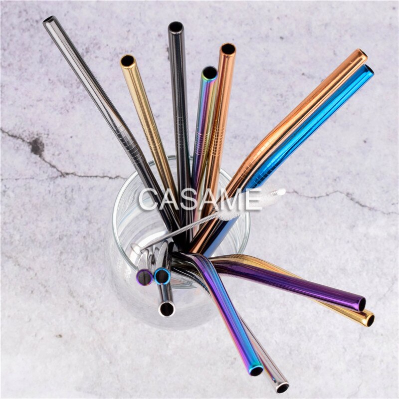 Pailles réutilisables en acier inoxydable, 6 pièces, pailles en métal doré de alimentaire, ensemble de brosses pour fête juteuse,