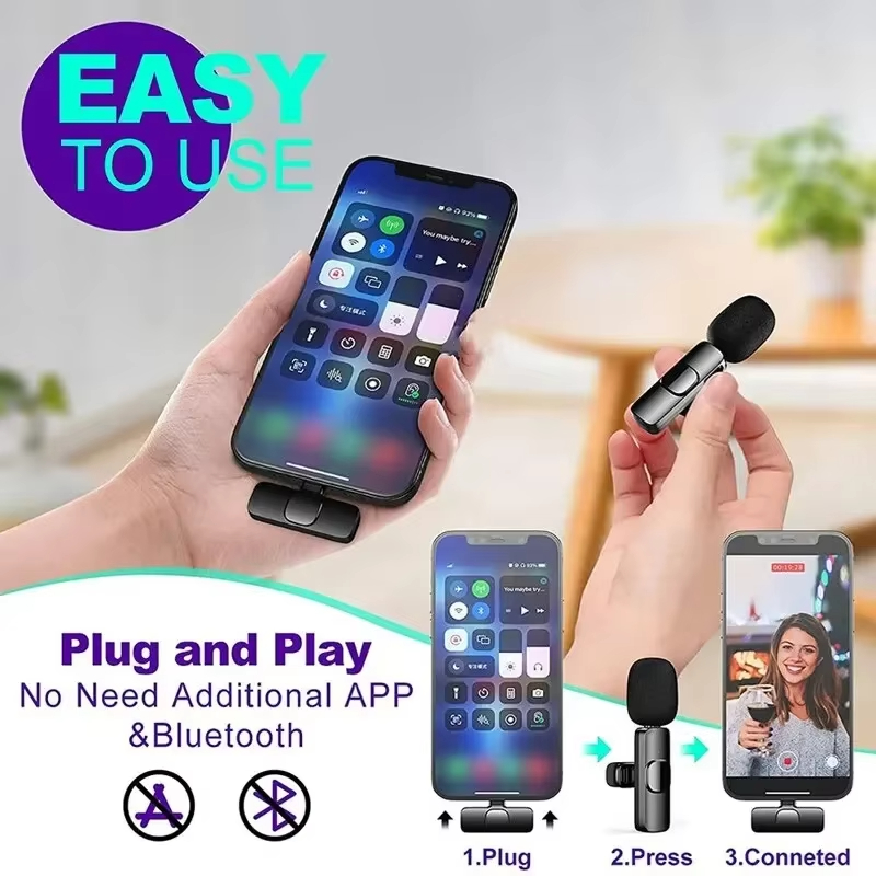 Xiaomi Microfono wireless Bluetooth portatile K9 2.4G Registrazione audio video per Iphone Android Microfono per telefono da gioco dal vivo all'aperto Nuovo