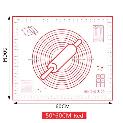 80*60 CM/70*50 CM/60*60 CM Grote Maat Non_Stick Siliconen Bakken Mat herbruikbare Bakken Mat Cake Bakken Decorating Gereedschap Cake Schrapers: 60x50CM Red