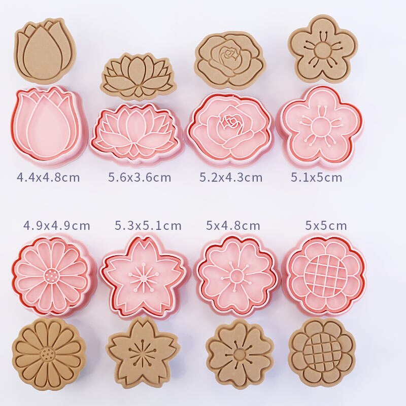 8 Pcs/set Cookie Cutters Plastic 3D Flower Shape Cartoon Pressable Biscuit Mold Cookie Stamp Kitchen Baking Pastry Bakeware