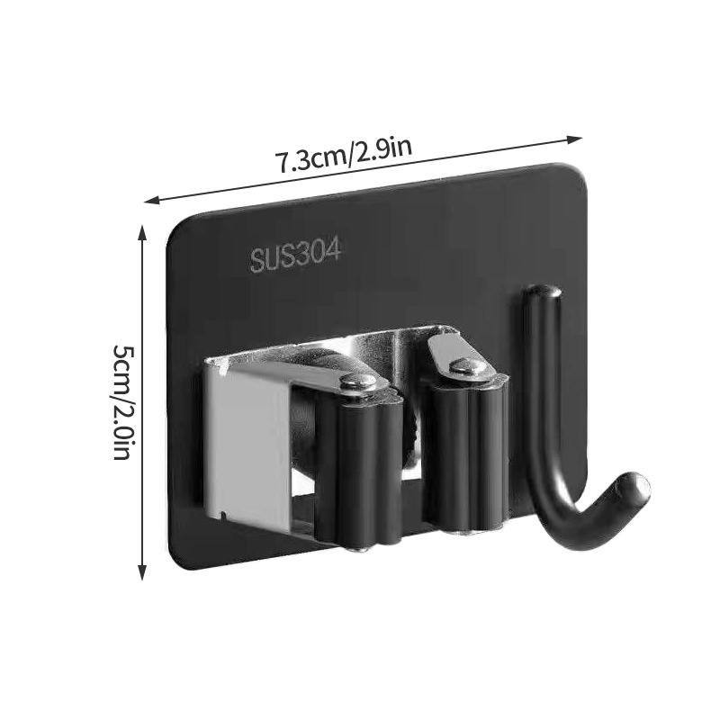 Multi-Purpose Hooks Adhesive Wall Hanging Mop Rack Bathroom Mop Organizer Holder Waterproof Broom Hanger Organizer Accessories: GRAY