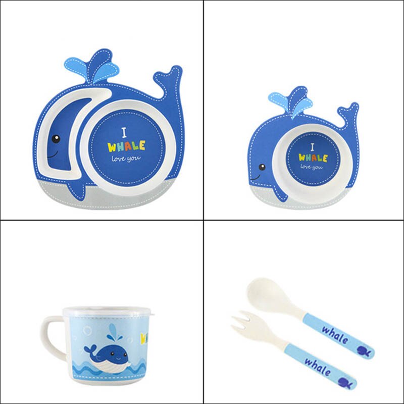 5 stk/sæt miljøvenlig bambusfiber baby tallerken fade børneservice sæt spisestel foderskål adskillelse tallerken