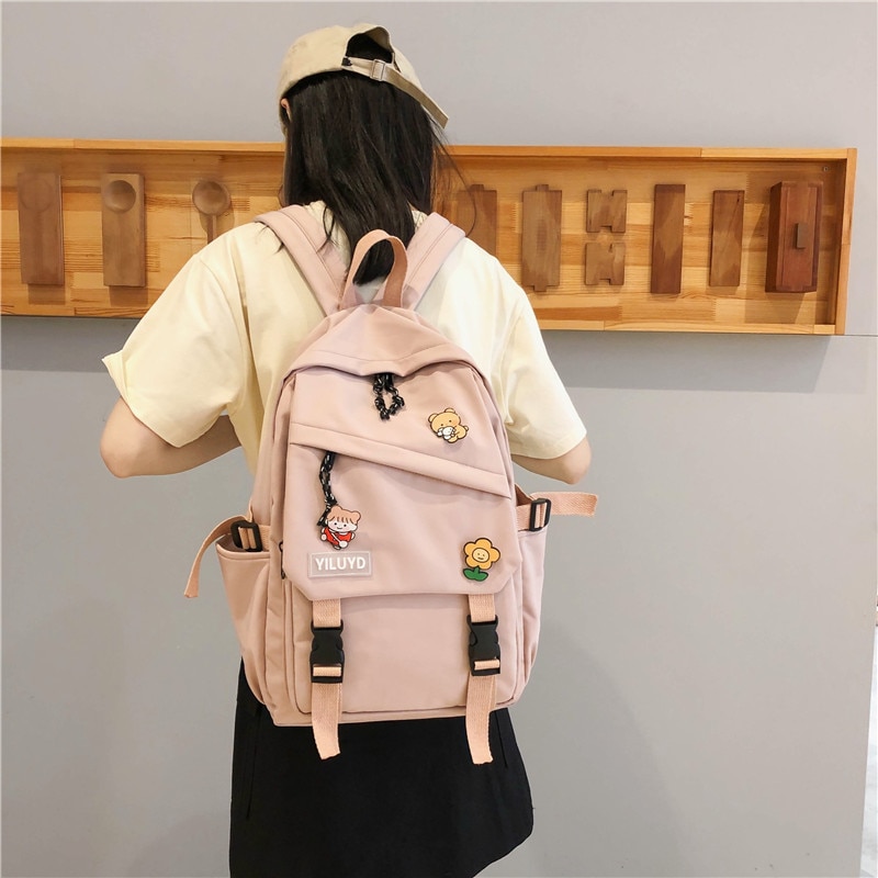 DIFA Solid color Women Backpack Waterproof nylon Backpacks Female Travel Bag Schoolbag for teenage girls Insert buckle Mochilas