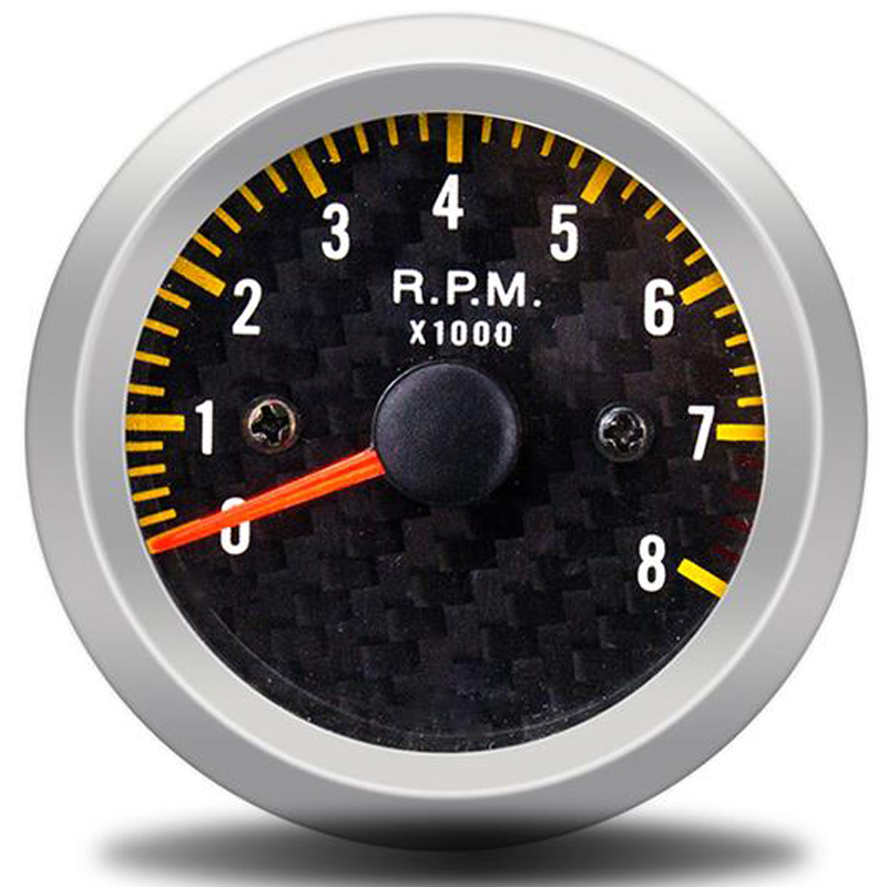 2" 52mm tacometro 12V Car LED Tacho Gauge Tachometer Boat Carbon Fiber Face Yellow 0-8000 RPM meter 6050 metro inter Auto