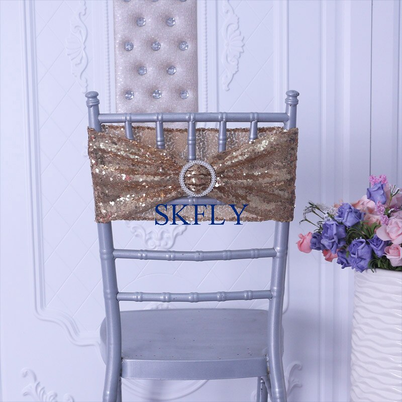 SH022F factory price many colors wedding decoration antique gold sequin chair band chair sash with buckle: gold