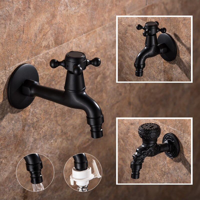 Robinet de lavabo de jardin en laiton sculpté au mur, peinture noire, robinets de vadrouille décoratifs de jardin extérieur
