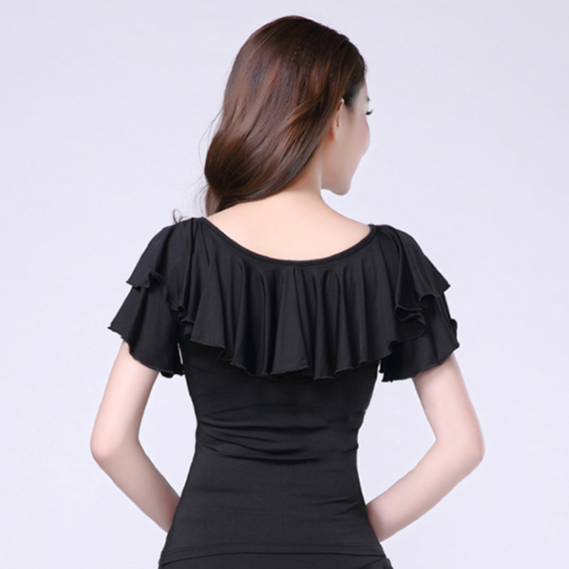 Latin Dance Ballroom Dansshirt Activewear Top Ruches Pure Kleur Dames Performance Korte Mouw Melkvezel Blouse Kleding