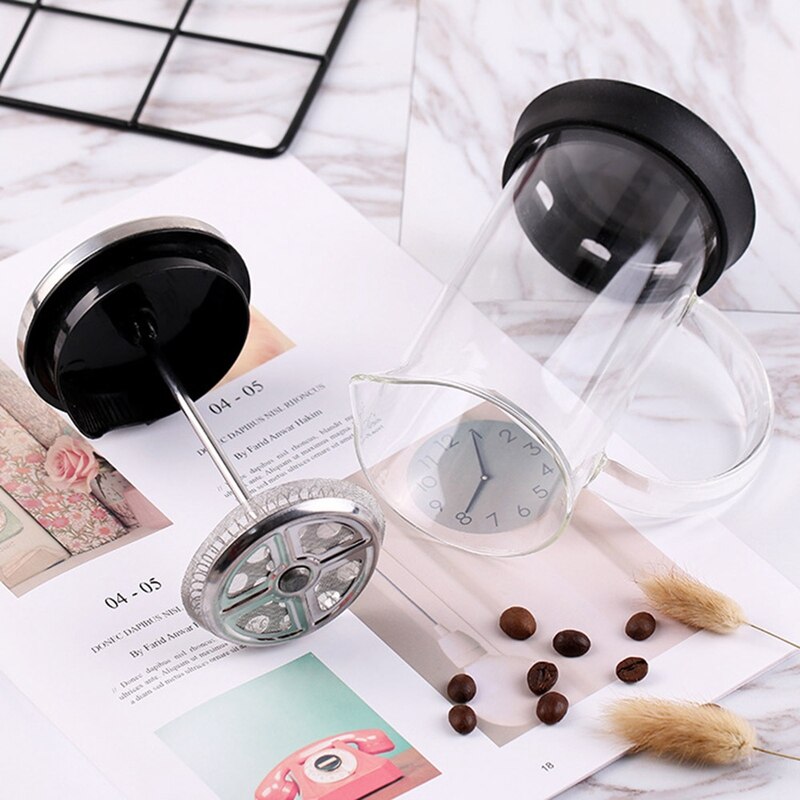 French Press Coffee & Tea Maker, Thickened Borosilicate Gl Coffee Press Rust-Free and Dishwasher Safe,350Ml