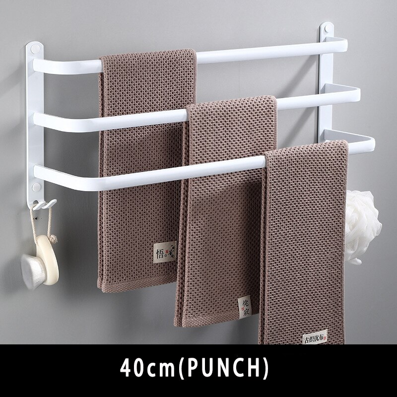 Håndklædehænger vægmonteret håndklædestativ badeværelse plads aluminium hvid håndklædestang mat hvid håndklædeholder: Tredobbelt -40cm