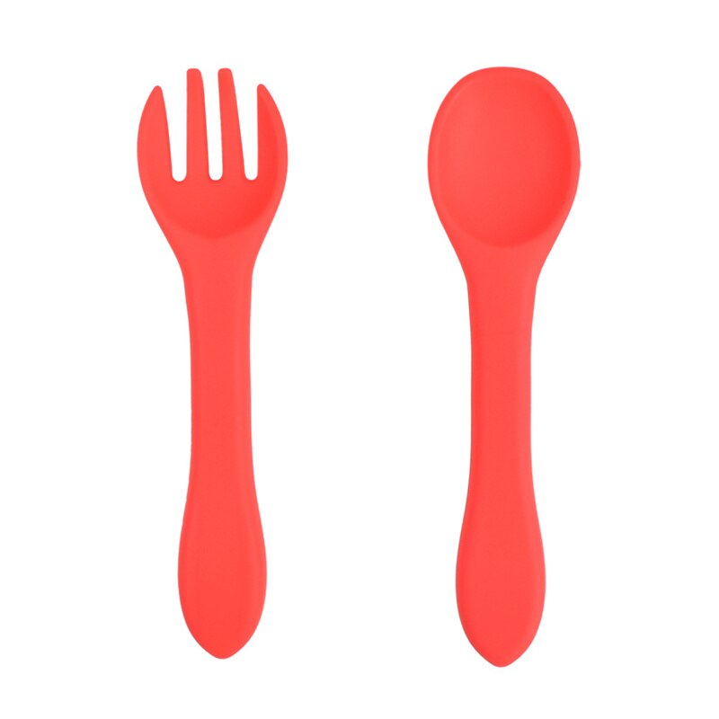 2 Pcs/Set Silicone Baby Learning Spoon Fork Set BPA Free Baby Silicone Tableware Non-Slip Kids Safety Utensils Baby Stuff: 06
