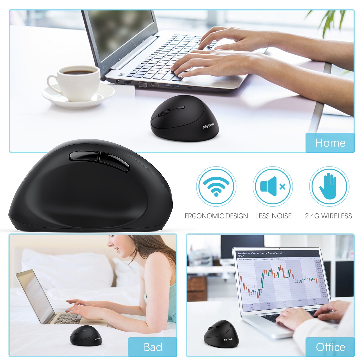 Jelly Comb – souris verticale ergonomique, 2.4G, sans fil, pour gaucher, pour PC, ordinateur portable, Notebook