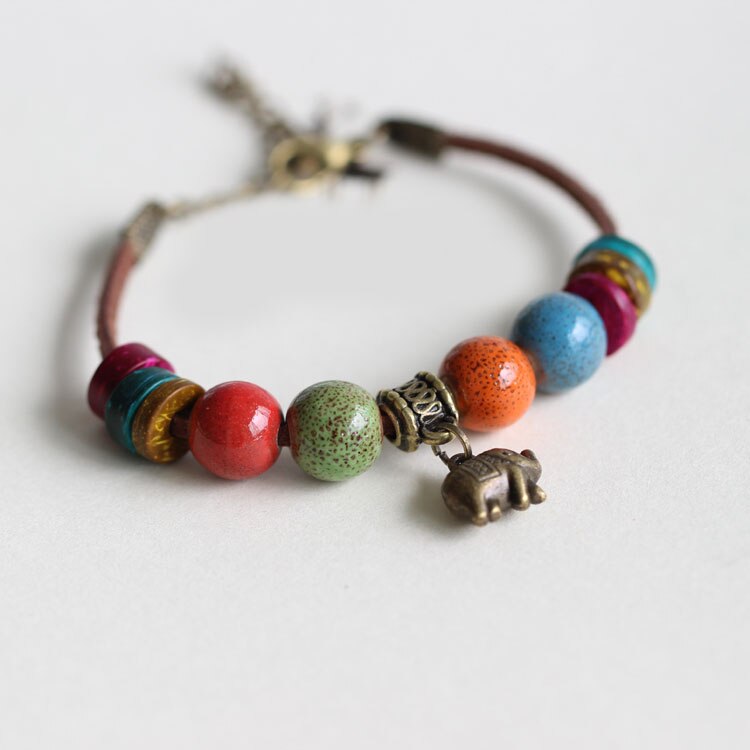 Traditionele boondoggle handgeweven touw gekleurde glazuur keramische dames kleine sieraden armbanden  #1534