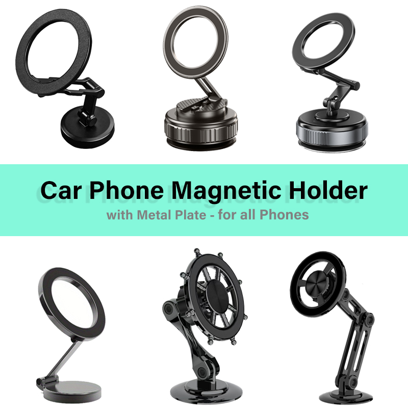 Biltelefon stark magnetisk hållare för magsafe instrumentbräda mobiltelefon justerbar vikbar svart metallstativ för iphone 17 16 xiaomi