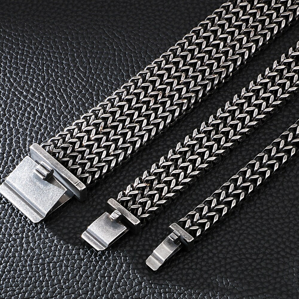 12/30Mm Wide Chain Armband Mannen Vintage Zwart Rvs Heren Armbanden & Armbanden Massive Biker Sieraden Voor man