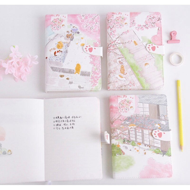 Japanese style color page magnetic buckle leather notebook girl heart student notebook notepad diary