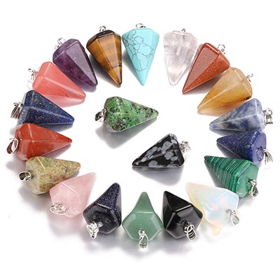 natural stone pendant hexagonal cone shape charm jewelry line hammer DZ137 let 10 PCS: Brass Plated