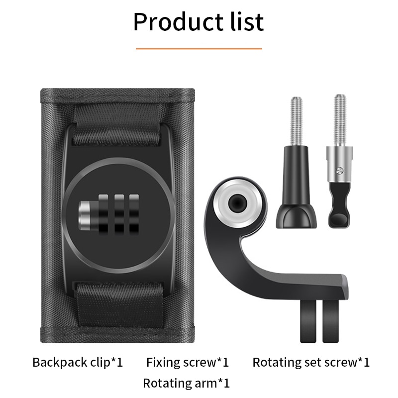 360 degrés rotatif sac à dos pince de fixation pour GoPro Hero 8 7 6 5 4 pour Go pro xiaomi sport Action caméras accessoires