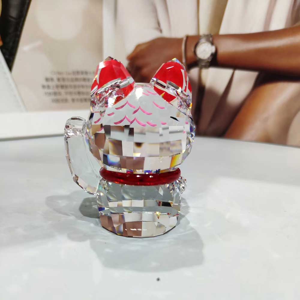 CRYSTAL CUTE CAT FIGURINES ORNAMENT GLASS CAT PAPERWEIGHT FENGSHUI DECOR COLLECTION CRAFT TOY FAVOR CHRISTMAS HOME DECOR