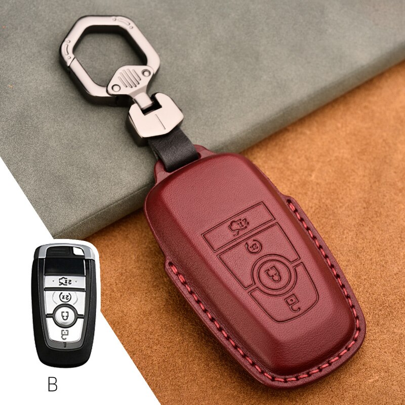 Retro Leather Remote Key Fob Holder Cover Case For Ford Edge Fusion Mustang Explorer Expedition F150 F250 F-350 F-450 keyless: 4BTNS Dark Red