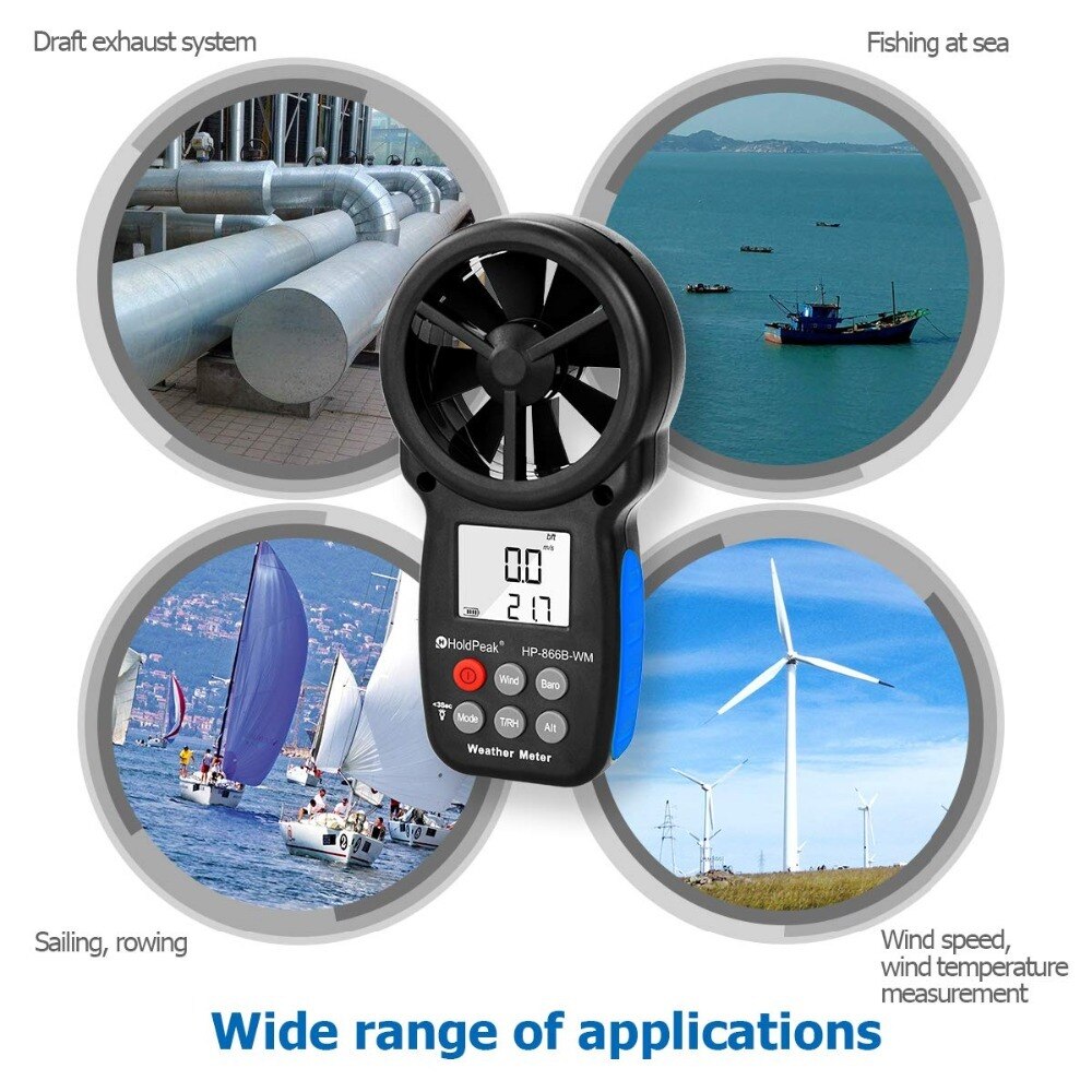 Anemometer Draagbare Anemometro Thermometer Wind Gauge Meter Windmeter 30 M/s Lcd Digitale Hand-Held Anemometer