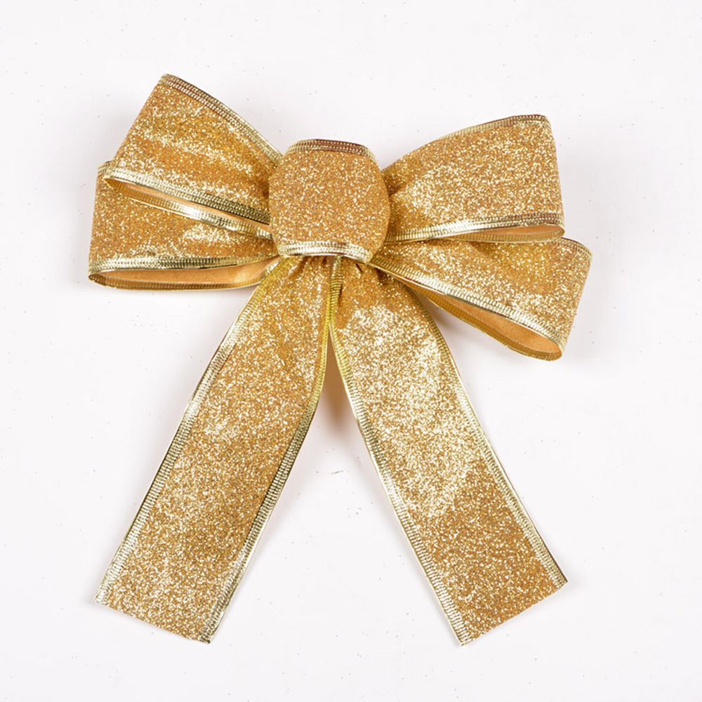 25cm jul glitter stora rosetter julgran dekor år leveranser bröllop band fest dekoration prydnader pilbåge: Guld-