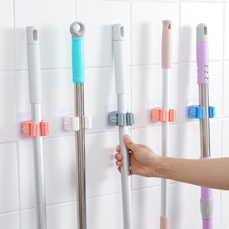 Mop Broom Holder Wall Mounted Mop Holder Household Adhesive Storage Broom Hanger Mop Hook Racks Kitchen Bathroom Organizer: 6 pieces