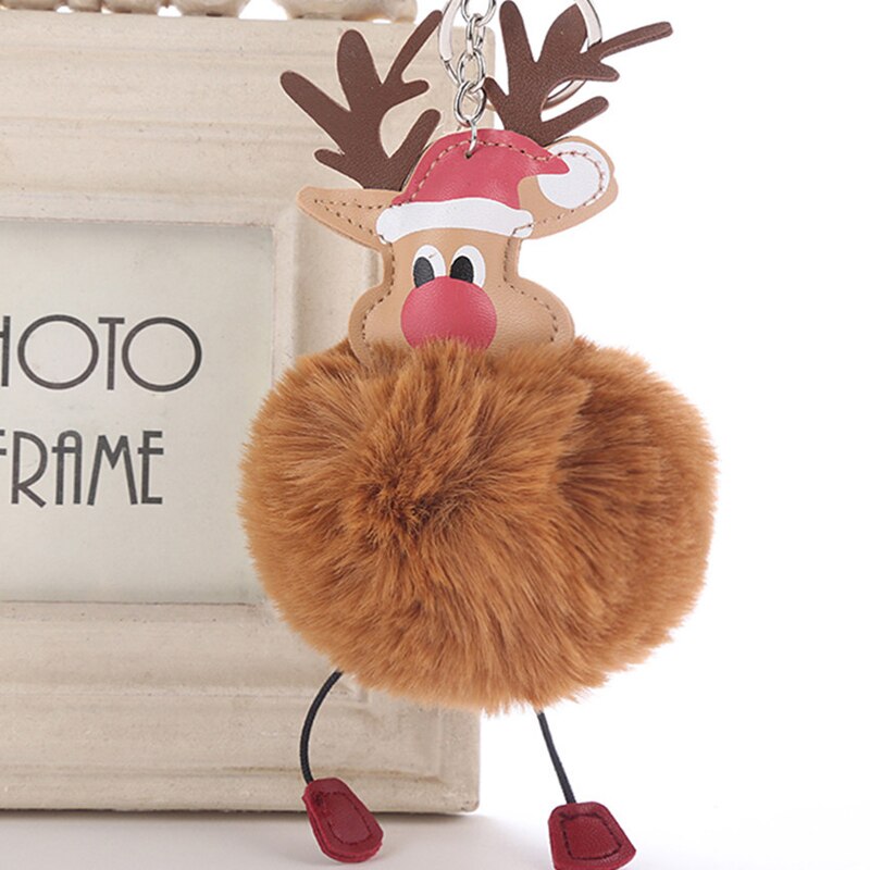 Reindeer Keychain Pendant Elk Car Key Ring Pompom Fur Key Women Girls Bags Accessories for Birthday Decor Wedding supplies: brown