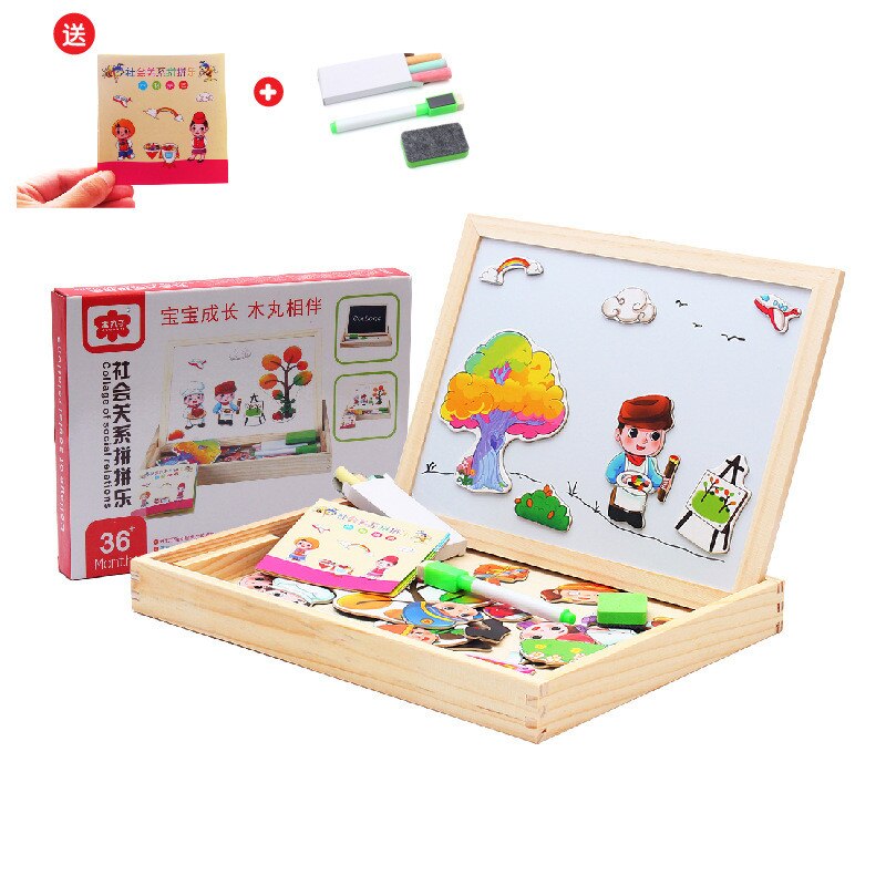 3D Wooden Magnetic Puzzle - Figures, Animals, Vehicles, Drawing Board - Educational Toy for Kids
