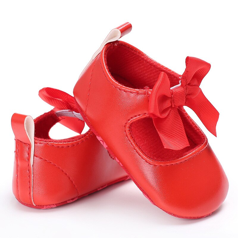 0-18m peuterschoenen voor meisjes, zachte pu-prinsessenschoenen, mocassins, strikverband, babyschoentjes voor de prewalker en geboren baby: Rood / 3