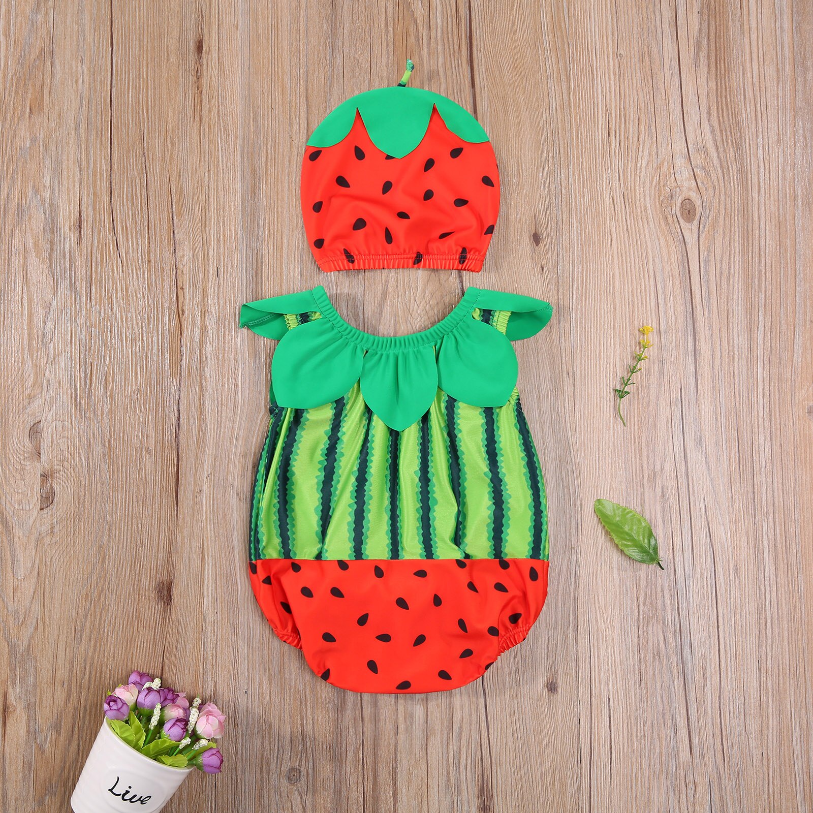 Peuter Baby Kid Meisje Jongen Een Stuk Badpak Watermeloen Bodysuit + Hoed Outfits Leuke Badmode Badpak