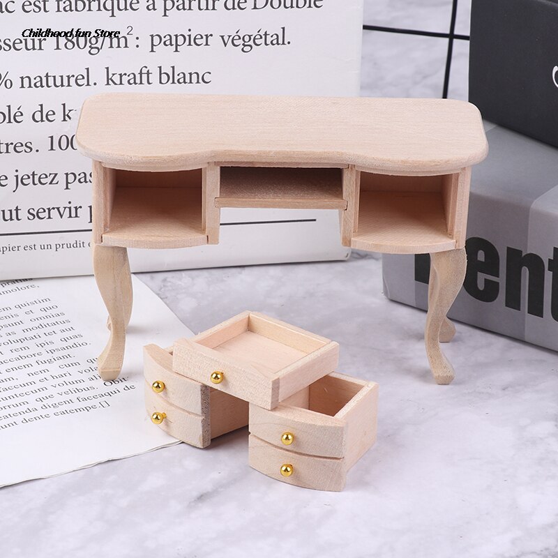 1:12 Dollhouse Miniatuur Houten Ongeverfd Bureau Tafel Model Meubels Accessoires Kerstcadeau Poppenhuis