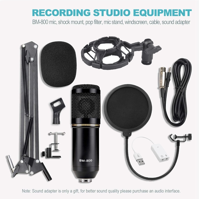Condenser Microphone Bundle, BM-800 Mic Set for Studio Recording & Broadcasting-ABFN
