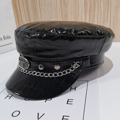 Gorros con velo de encaje de PU negro para primavera y verano, gorra plana con letras de malla negra, varios estilos,: D